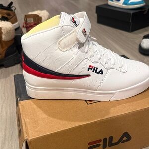 Fila White and Red High-Top Sneakers